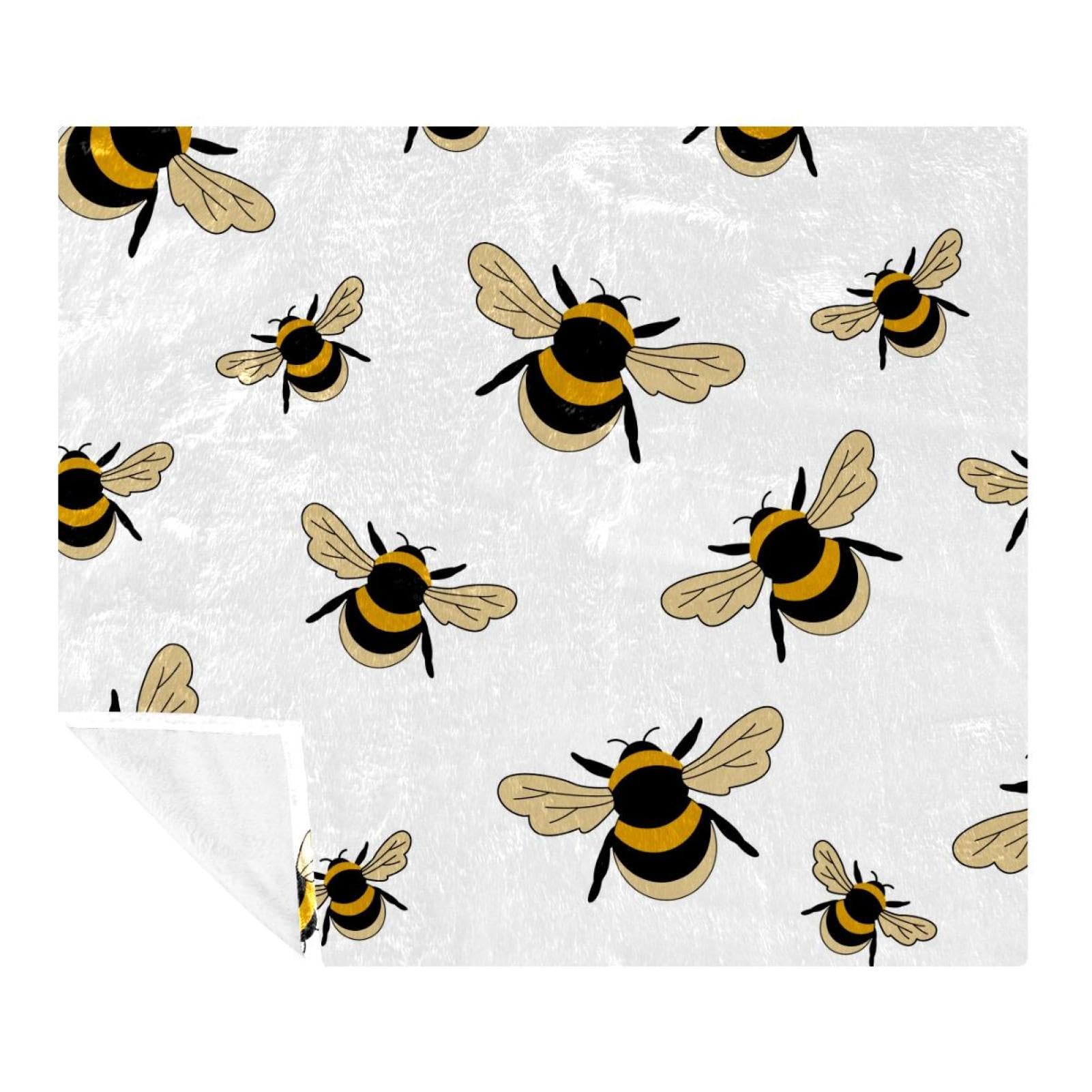 Couverture polaire microfibre à motif abeille, grand plaid chaud enfant et adulte pour lit