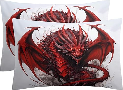 Miniatura 3 de Juego de funda de edredón de dragón de microfibra suave, tamaño Queen, 3 piezas con cremallera, 2 fundas de almohada, funda de edredón estampada