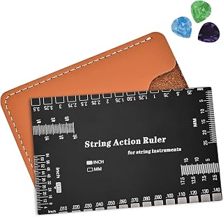 String Action Gauge, Guitar String Height Ruler,Guitar Set Up Luthier Tools with Thick Leather Case for Electric Acoustic Guitar, Bass,Etched Black Edition