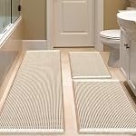 Waffle Bath Mat Beige 36"x24", Boho Woven Modern Bath Mat Rugs, Absorbent Non Slip Bathroom Rugs, Soft Washable Bath Rugs with Tassels for Bathroom, Bedroom, Kitchen, Shower, Tub