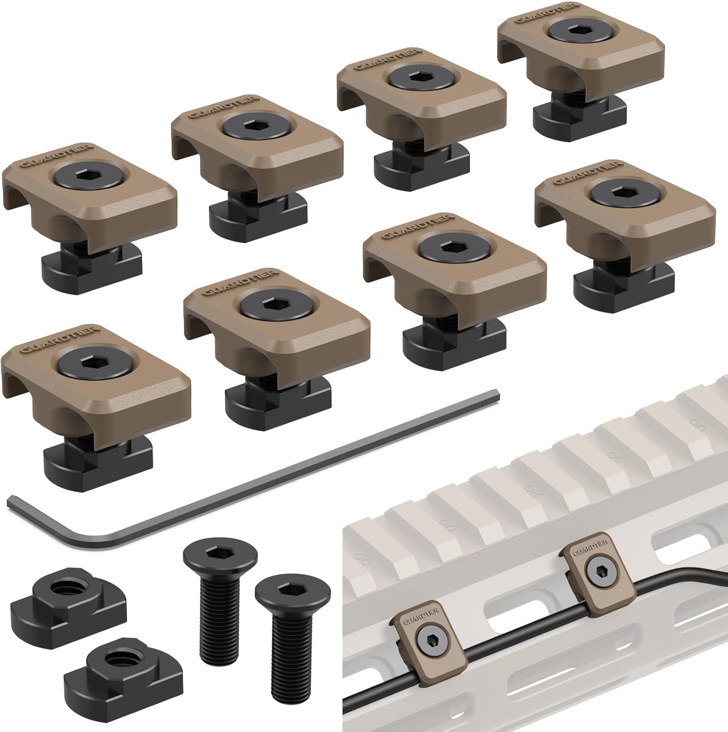 Guardtier CGM909 Pressure Switch Cable Guides Compatible with M-LOK System, Flashlight Laser Wire Management Clips 8 Pack - Black (Black)