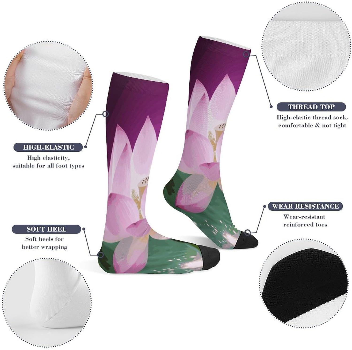 Asian Lotus Flower Crew Socks Calf Socks Athletic Crew Sock
