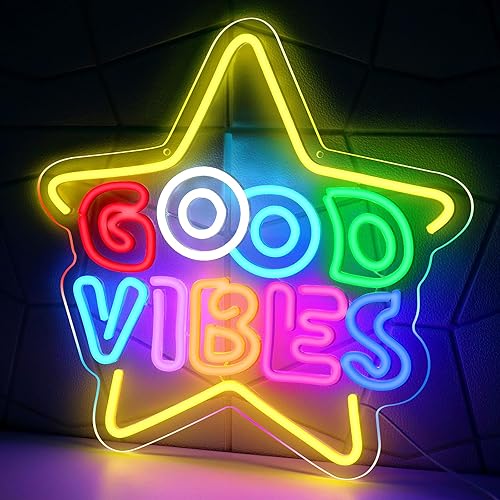 Good Vibes - Letrero de neón LED, colorido letrero de neón de estrella para decoración de pared de 15.7 x 15.7 pulgadas, luces de neón iluminadas