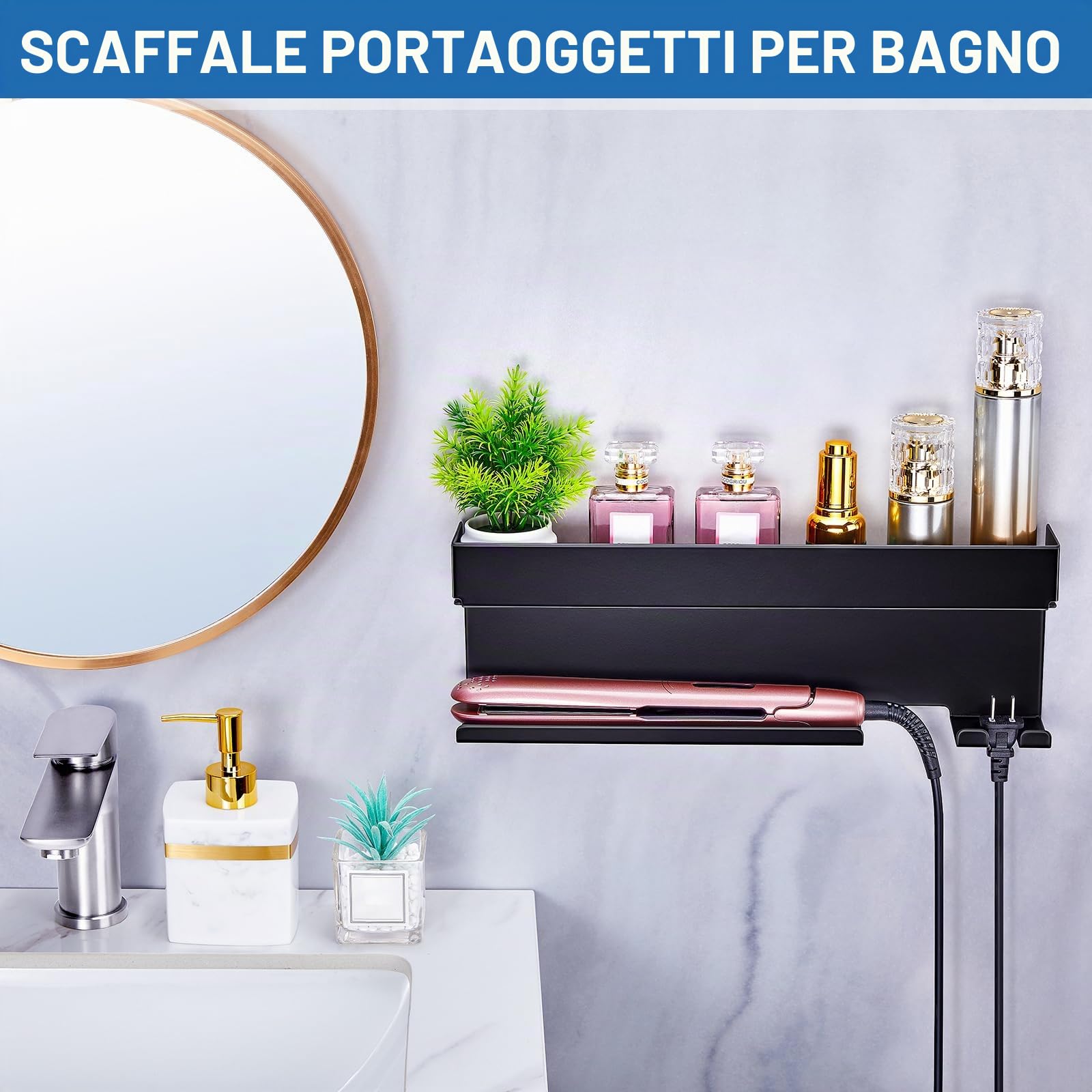 Supporto Phon Da Parete, Lo Stent Asciugacapelli È Adatto Per Gli Accessori Styler Curling Device, Supporto Autoadesivo Per Asciugacapelli, Porta Phon Bagno (Nero)