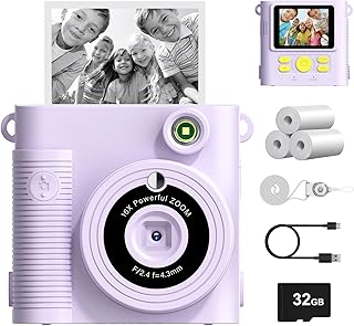 Kinderkamera, 2,4 Zoll Sofortbildkamera, 1080P HD Kamera fotokamera mit 32 GB Karte und 3 Rollen Druckfotopapier, Kamera Kinder für 3–12 Jahre alte Jungen und Mädchen