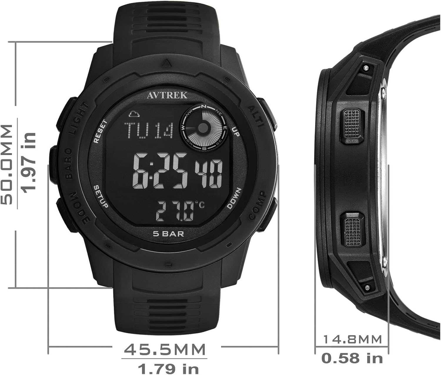 AVTREK Compass Watch Pedometer Calorie Dive Watch Altimeter Barometer Temperature, Fashion Cool Military Army Waterproof Outdoors Sport Digital Survival Tactical Watches for Teenagers : Clothing, Shoes & Jewelry