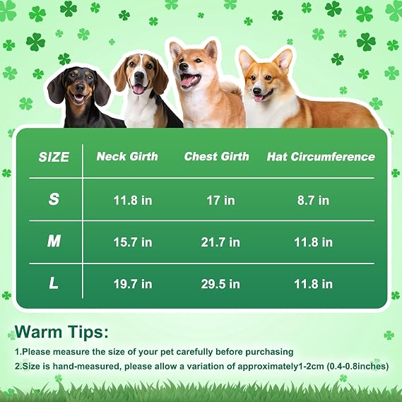 Leprechaun Dog Costume, 3 PCS St Patricks Day Puppy Outfit with Hat & Gold Pot, Irish Lucky Theme Celebration Green Holiday Clothes Dress Up for Dogs Cat Pet Small Medium Large