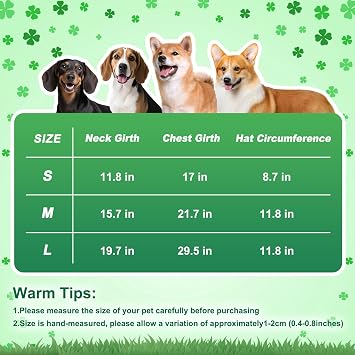 Leprechaun Dog Costume, 3 PCS St Patricks Day Puppy Outfit with Hat & Gold Pot, Irish Lucky Theme Celebration Green Holiday Clothes Dress Up for Dogs Cat Pet Small Medium Large