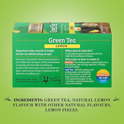 Miniatura 4 de Twinings Té verde con limón - Sabroso té verde con trozos de limón, bolsas de té con cafeína envueltas individualmente, 20 unidades