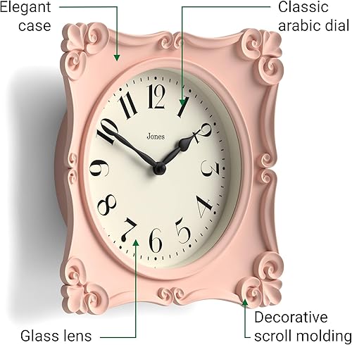 Miniatura 6 de JONES CLOCKS Rialto - Reloj de pared  Diseño tradicional de pergamino  10 pulgadas  Rosa  Estilo clásico contemporáneo, ideal para cocina, sala de