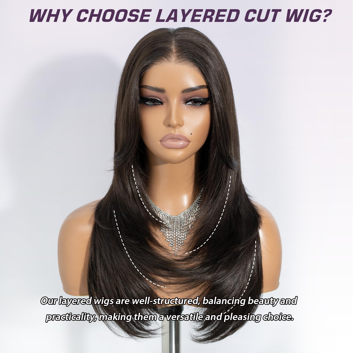 Joedir 20" Straight Layered 13x3 Glueless HD Lacefrontal Wigs Pre Plucked Natural Hairline High Temperature Synthetic Wigs For Women(Chestnut Brown Color)