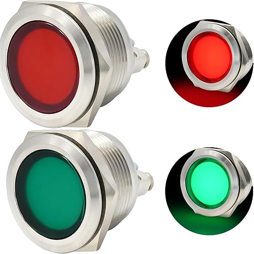 Luz indicadora de 0.866 in, 0.87 pulgadas, impermeable, IP67, metal, lámpara de señal de acero inoxidable, 12 V24 V DCCA LED piloto salpicadero