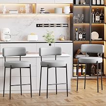 Set of 3 Bar Stools, High PU Leather Bar Stools, Kitchen Chairs with Backrest and Footrest, 25" High Seat for Bar, Cafe, Kitchen Peninsula, Grey