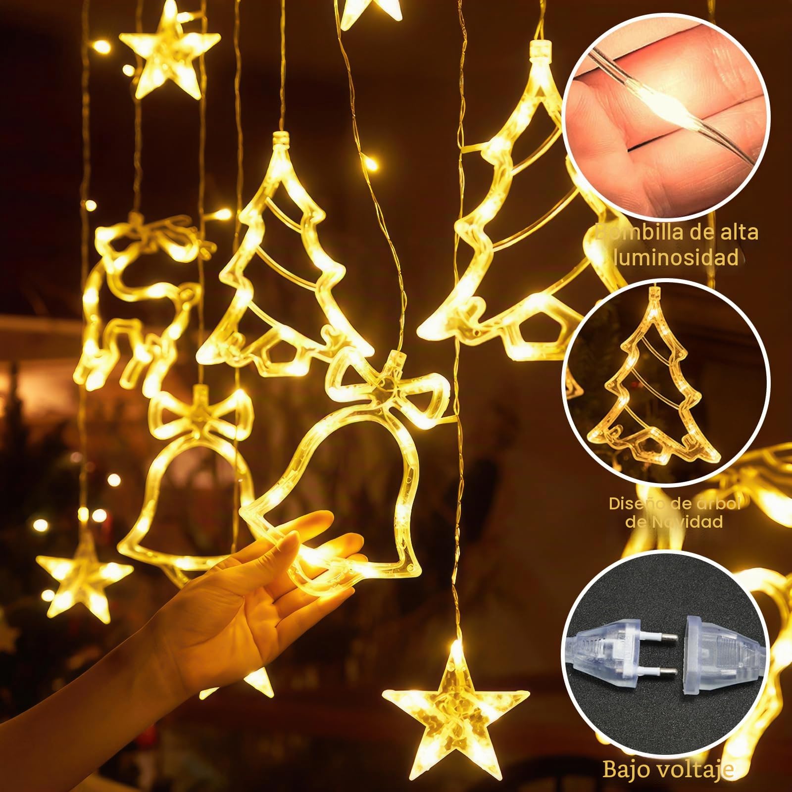 Lámpara de Ventosa de Navidad, 12 Piezas Luz de Ventana Navidad para Colgar​, Luz LED para Ventana con Ventosa, Luces de Decoración Navideña [Clase de eficiencia energética A]