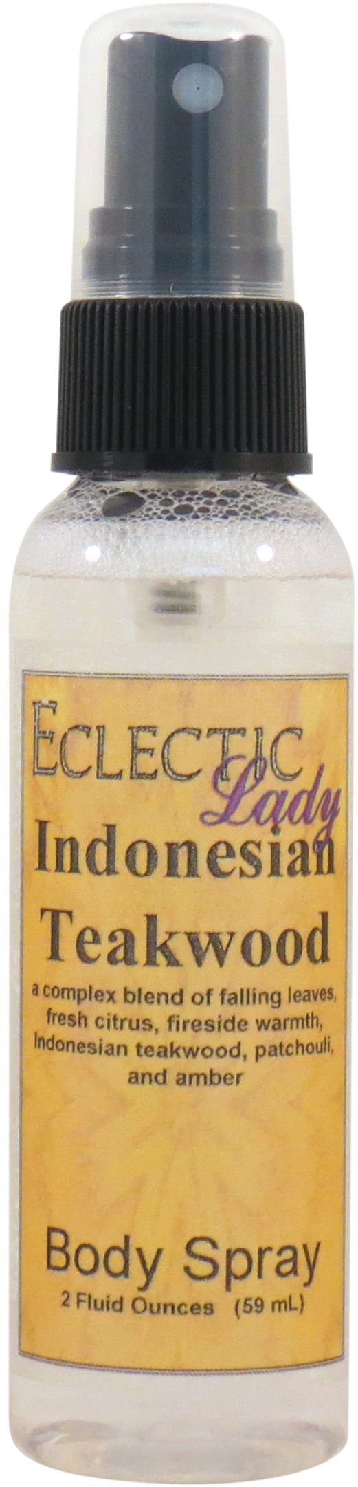 Eclectic Lady Indonesian Teakwood Body Spray, Double Strength, 2 ounces, Body Mist for Women with Clean, Light & Gentle Fragrance, Cologne with Soft, Subtle Aroma For Daily Use