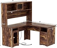 Vista 3 de Unikito Escritorio en forma de L con cajones, escritorio de oficina de 60 pulgadas con toma de corriente y luces LED, escritorio de esquina