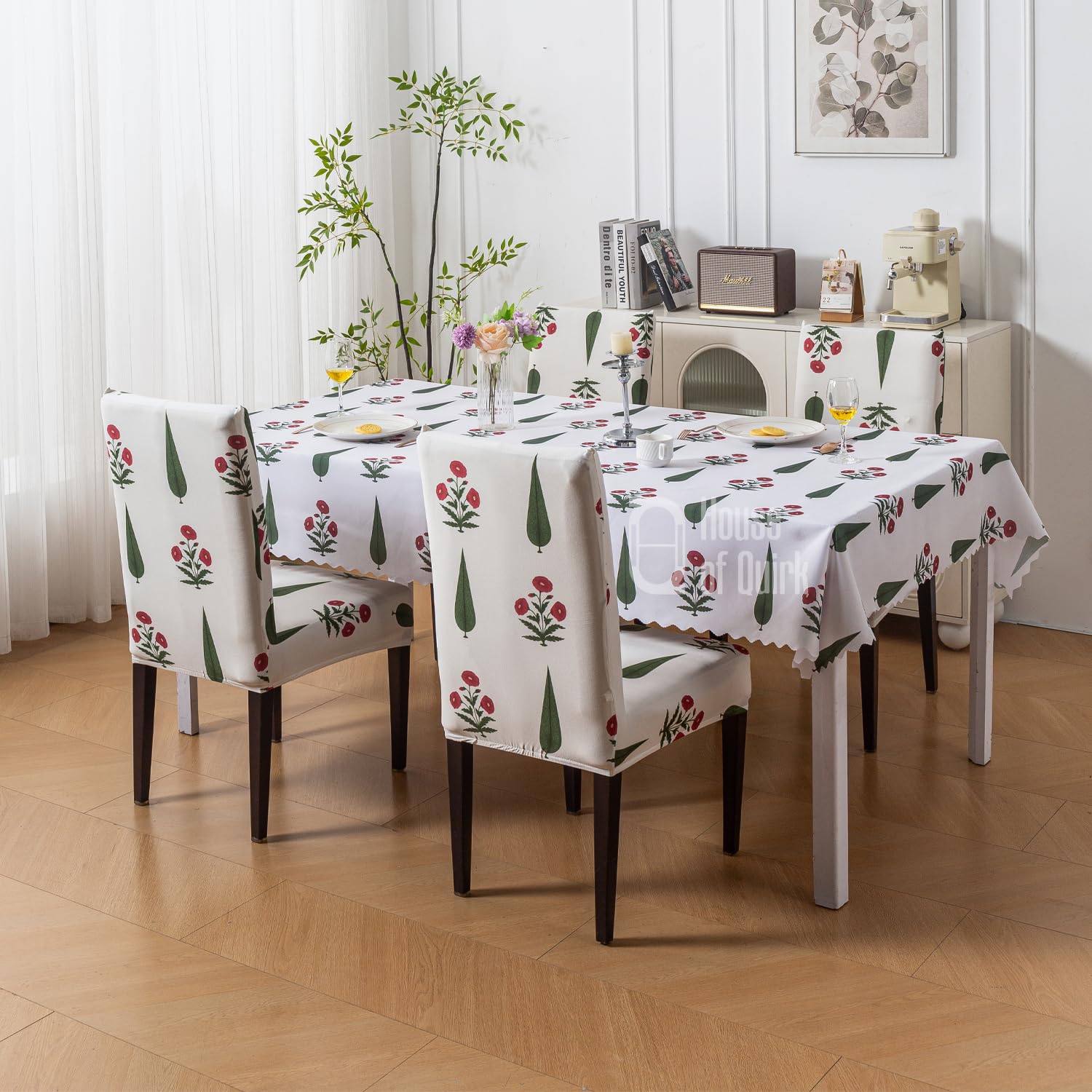 House of Quirk Dining Table Cover Waterproof for Kitchen Dining, Polyester Table Cloth Dust and Oil Repellent, Kitchen Décor (140x180cm, Shalimar Garden, 1 Table Cover)