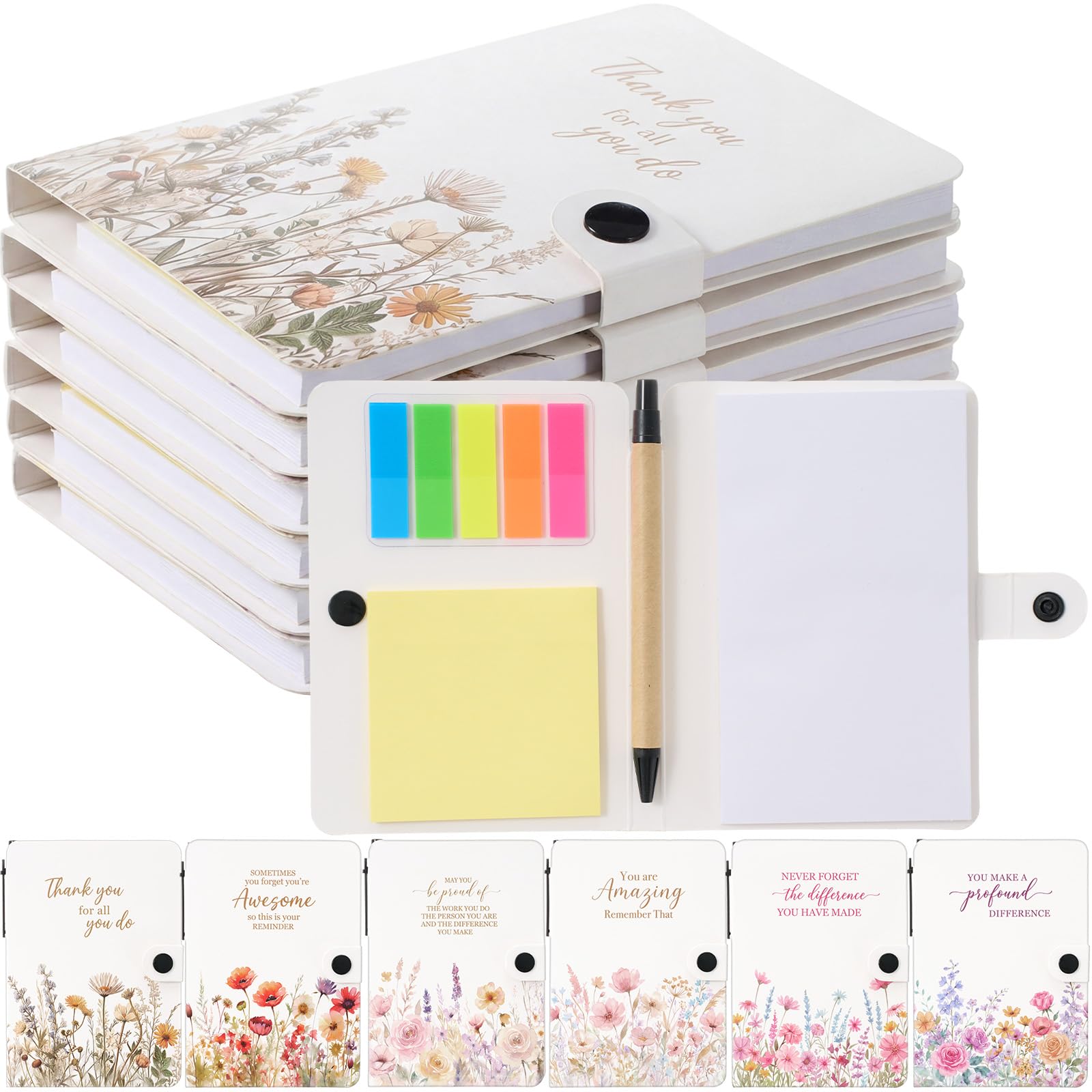Resurhang Confezione da 12 quaderni a spirale ispiratori con penna adesiva per appunti, diari motivazionali, regali di ringraziamento per dipendenti, volontari, insegnanti, infermieri (Wildflower)