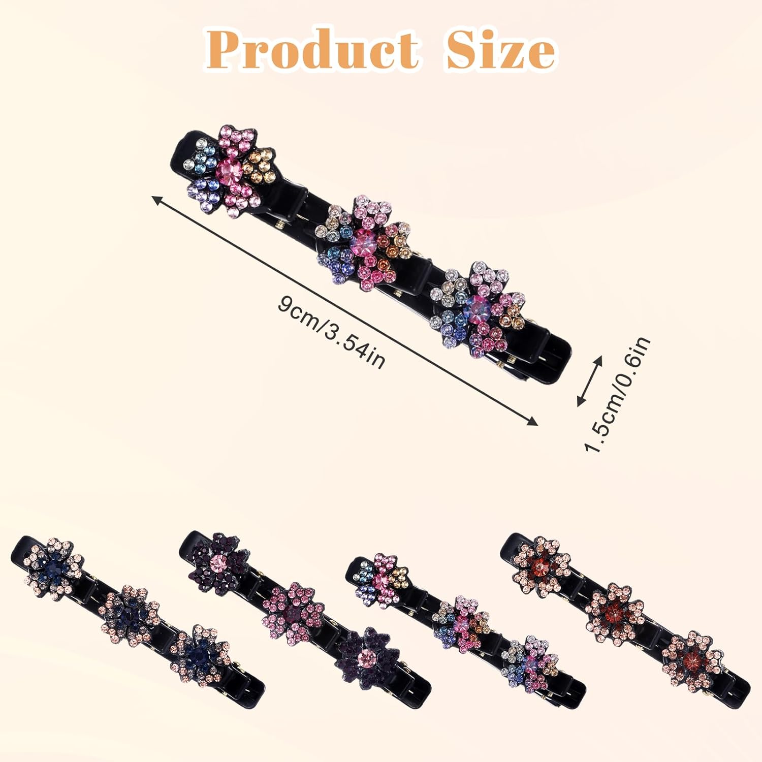 4PCS 2026 New Sparkling Crystal Stone Braided Hair Clips for Women With Rhinestones, Shiny Elegant Braided Hair Clips Accessories for Easily Quick Change of Look Styling Sectioning(Five Petal) - Image 7