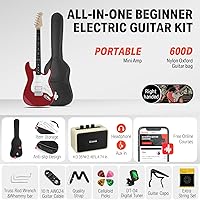 Vista 2 de Donner Kit de guitarra eléctrica de 39 pulgadas para principiantes con cuerpo sólido, pastilla HSS, accesorios, amplificador, lecciones y afinador