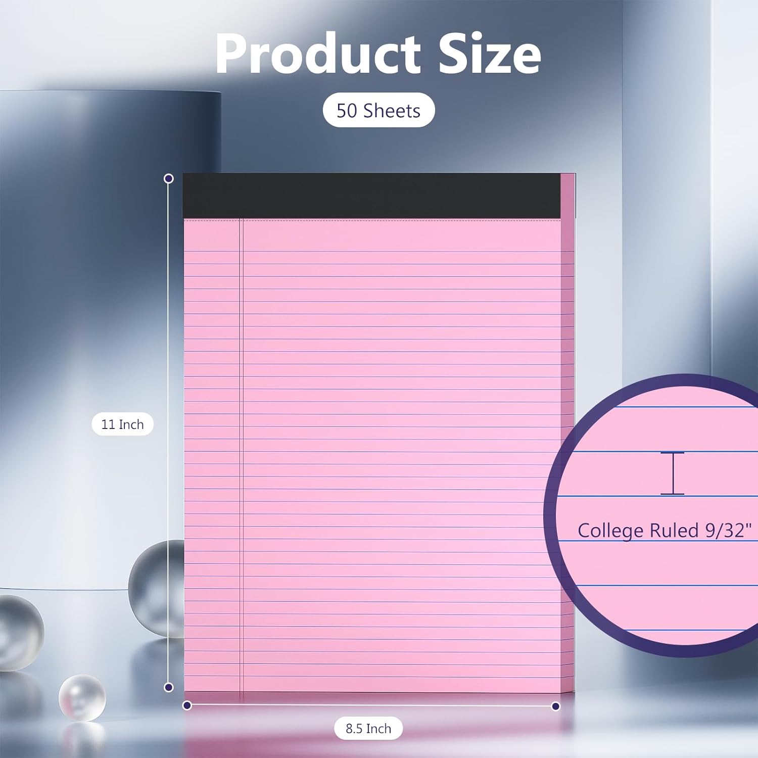 2 Pack Legal Pads 8.5 x 11 College Ruled 100 Sheets Pink Note Pads 8.5" x 11" Lined Paper Chipboard-Backed Notepad with Micro-Perforated Notebook Paper for Office & School Supplies 50 Sheets/Pad - Image 2