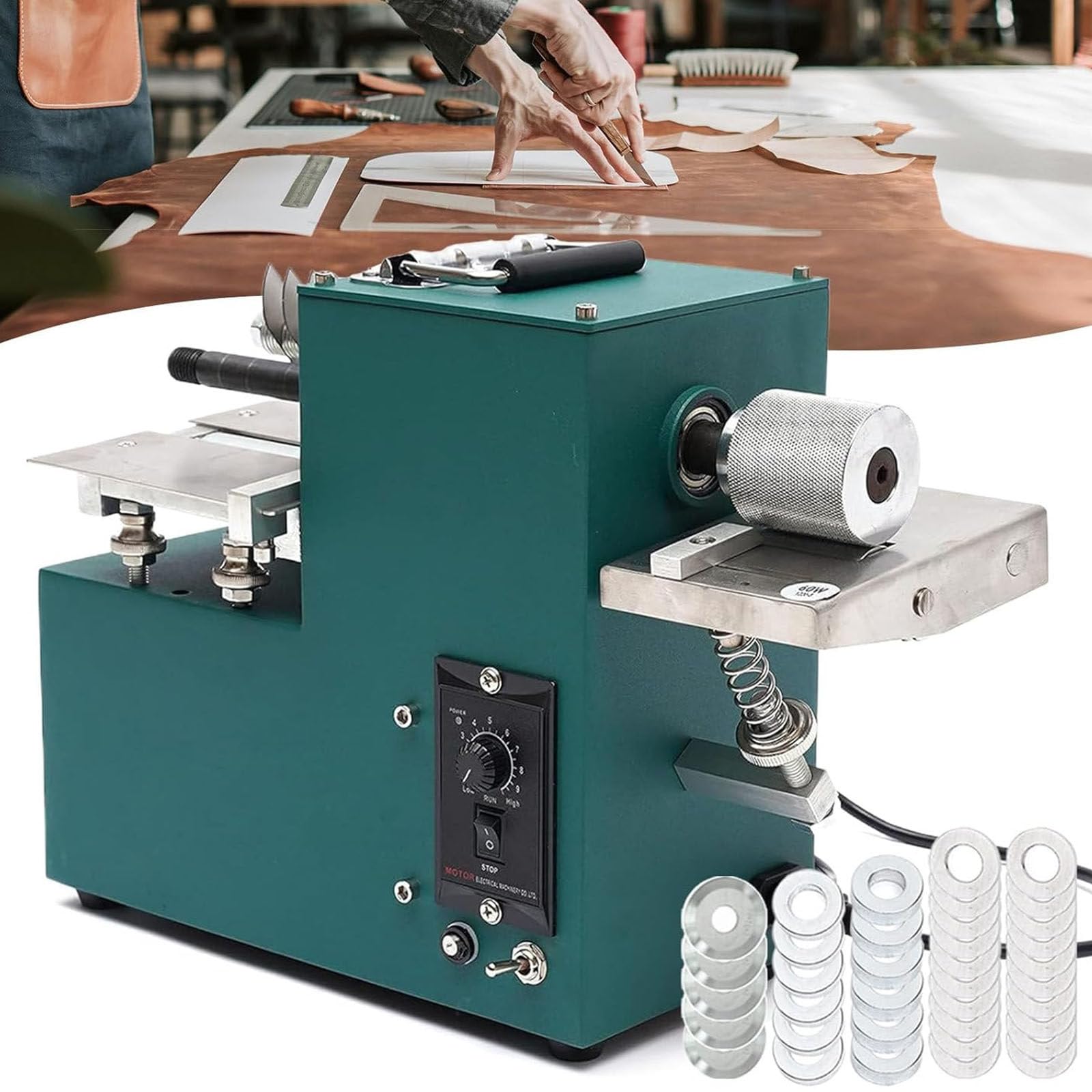 Drmoxin Electric Leather Cutting Machine, 60w Leather Skiver Machine Strap Slitter Cutting Tool Cutter Machine Leather Slitting Leather Skiving Machine for Leather, Shoes, Bag, Paper