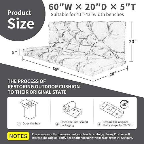 Miniatura 7 de Cojines de asiento de repuesto con respaldo, cojines gruesos de 4 pulgadas, 2-3 plazas, impermeables, con lazos, para muebles de jardín y patio (60