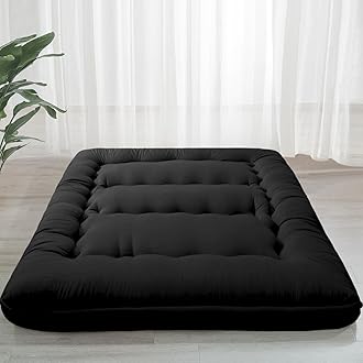 MAXYOYO 6" Thick Japanese Floor Mattress Futon Mattress, Foldable Tatami Pad for Adults, Roll Up Floor Bed for Guest Room Bedroom RV, Black, Queen