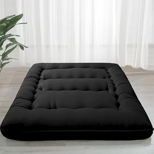 MAXYOYO 6" Extra Thick Japanese Futon Mattress, Foldable Tatami Pad for Adults, Floor Bed Roll Up Guest Mattress, Black, Full - Full - Black
