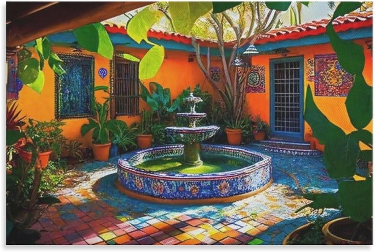 NaskOn Mexican Poster Mexican Garden Wall Art Deco Canvas