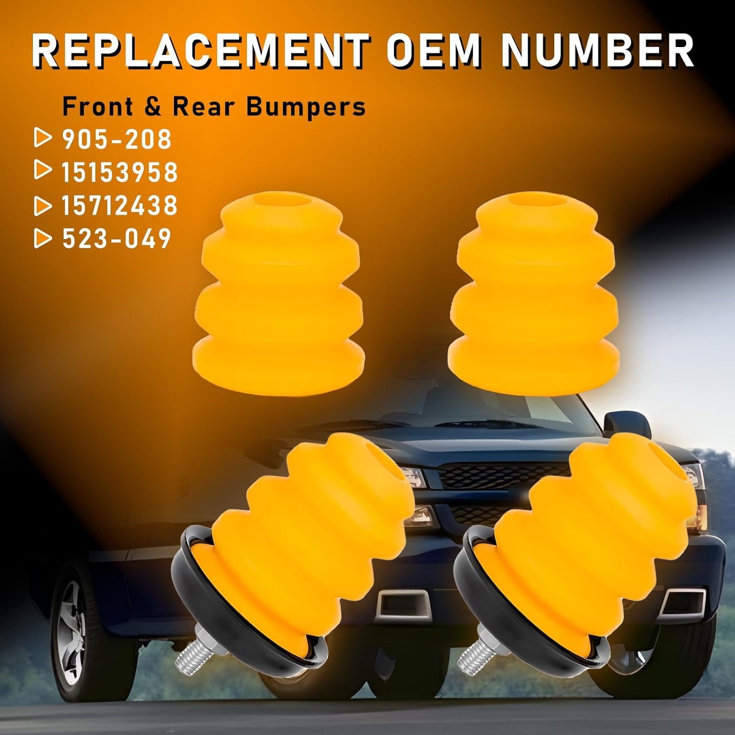 Rear Axle Bumper with Nuts 523-049 & Control Front Arm Bumper 905-208 (4PCS) for Chevy Silverado 1500 & GMC Sierra 1500