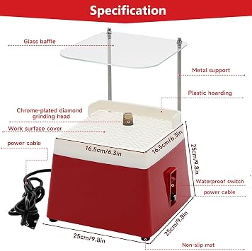 Portable Stained Glass Grinder with Shield, 4200RPM Mini Art Grinding Tool Glass Grinders with MCBL58 Grinding Wheel 110V 65W