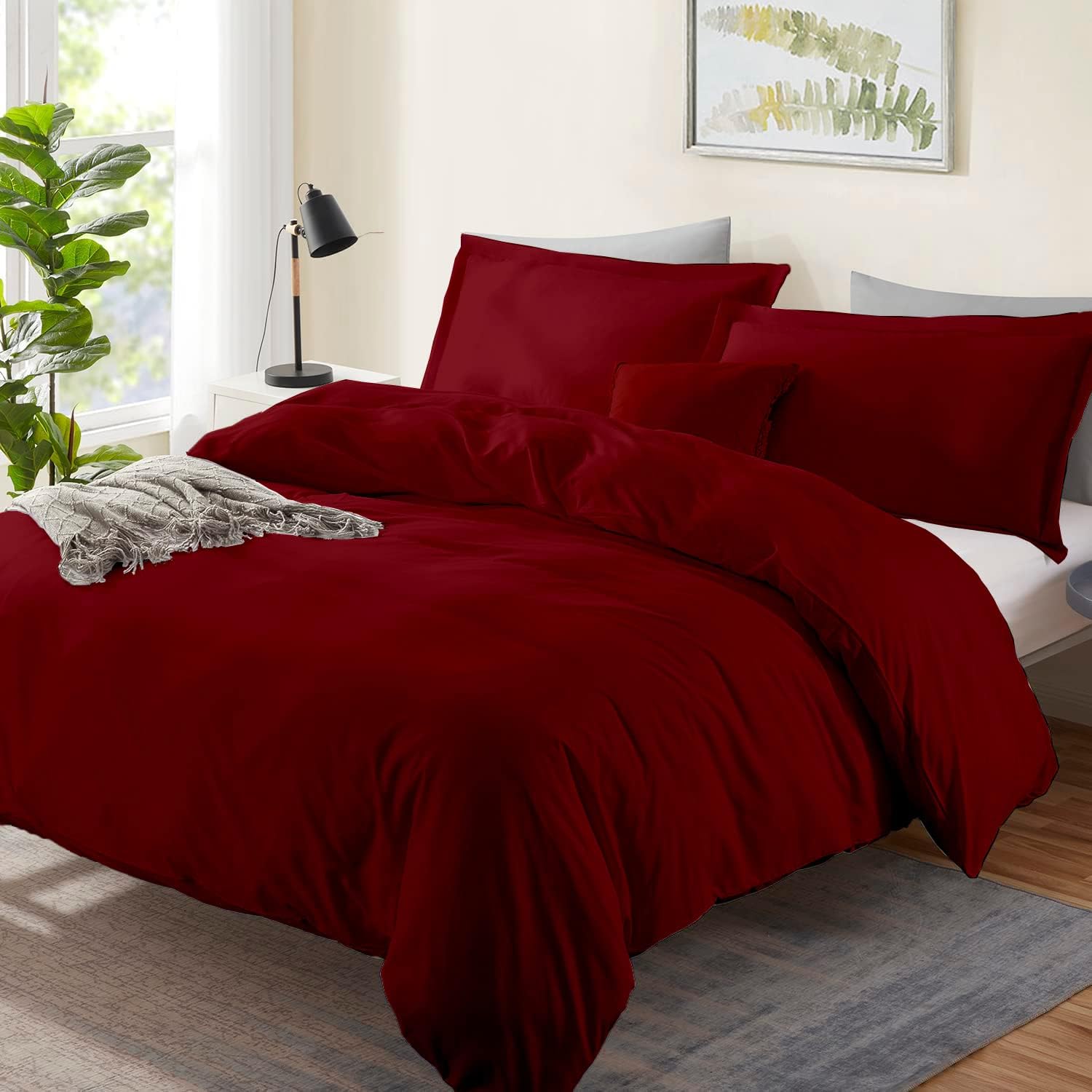 LinenHouse Premium Quality 3-Piece Duvet Cover Set with Zipper Closure & Corner Ties,Solid 1000-Series Ultra Soft Pillow Shams 100% Egyptian Cotton (Twin/Twin XL 68x90, Burgundy) image 2