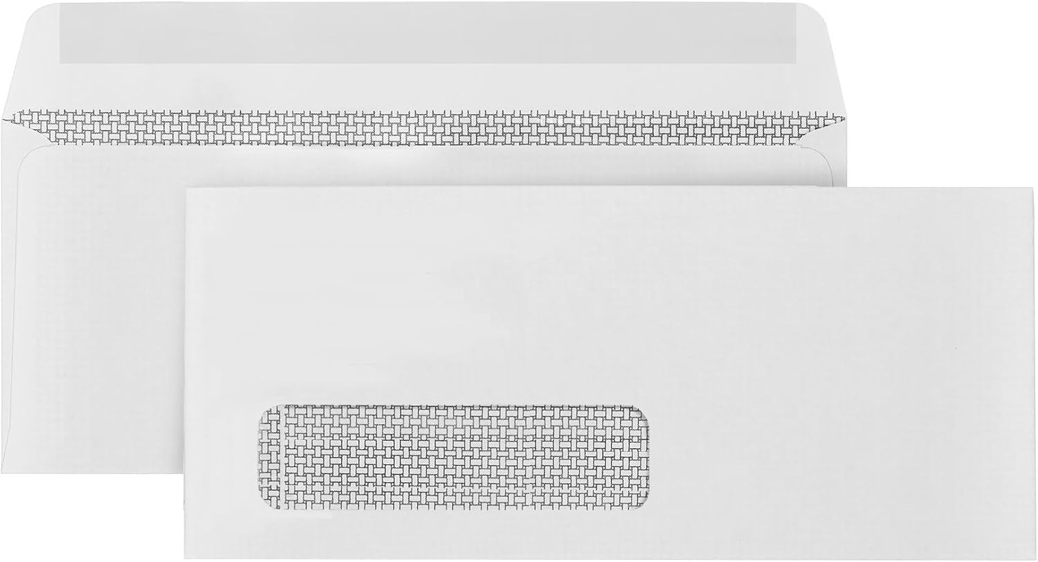 500 Number 10 Single Window Envelopes - Thick Gummed Seal - Designed for Secure Mailing of Quickbooks Checks, Invoices, Business Statements, Personal Letters - 4 1/8 x 9 1/2