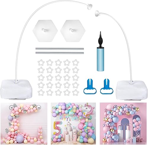 Kit de arco de globos soporte de columnas de globos de 8.2 pies y 5 pies con base rellena de agua de 12 pulgadas, formas de bricolaje gratis con