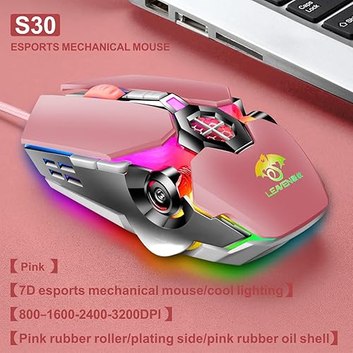 Miniatura 2 de Mouse para juegos con cable, USB óptico para computadora con retroiluminación RGB, 7 DPI ajustables hasta 3200, mouse ergonómico para computadora