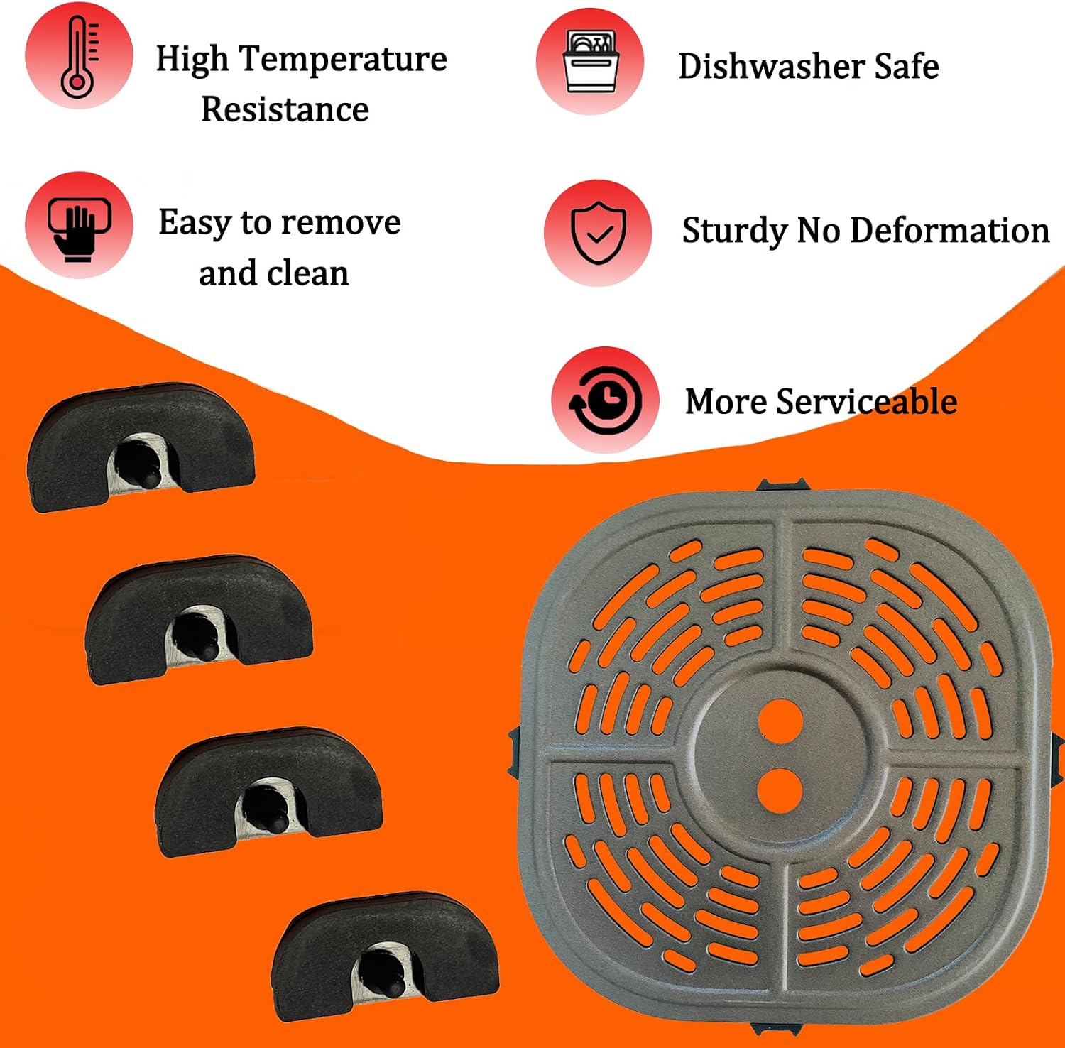 Air Fryer Silicone Rubber Bumpers for Bella Pro Series 6QT Digital Air Fryers, Upgraded Air Fryer Rubber Feet, Rubber Legs Pads Pieces Stoppers Stops Spacers for 6QT Square Bella Air Fryer
