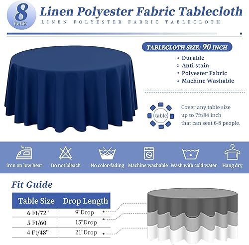 Miniatura 9 de Paquete de 8 manteles de poliéster de 90 x 132 pulgadas, manteles rectangulares blancos para mesas de 6 pies, resistentes a las manchas y a las