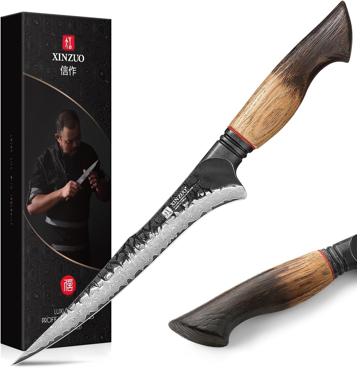 XINZUO 7.5 Inch Fillet Knife For Fish,Damascus Super Steel Boning Knife For Meat Chicken Cutting, Professional Sharp Kitchen Fishing Fillet Knife With Ergonomic Handle