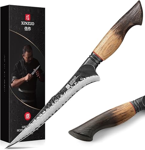Miniatura 15 de XINZUO Cuchillo Santoku de Damasco Afilado de 7.6 Pulgadas, Cuchillo Profesional de Cocina para Carne de Acero Damasco de 67 Capas para Hogar y