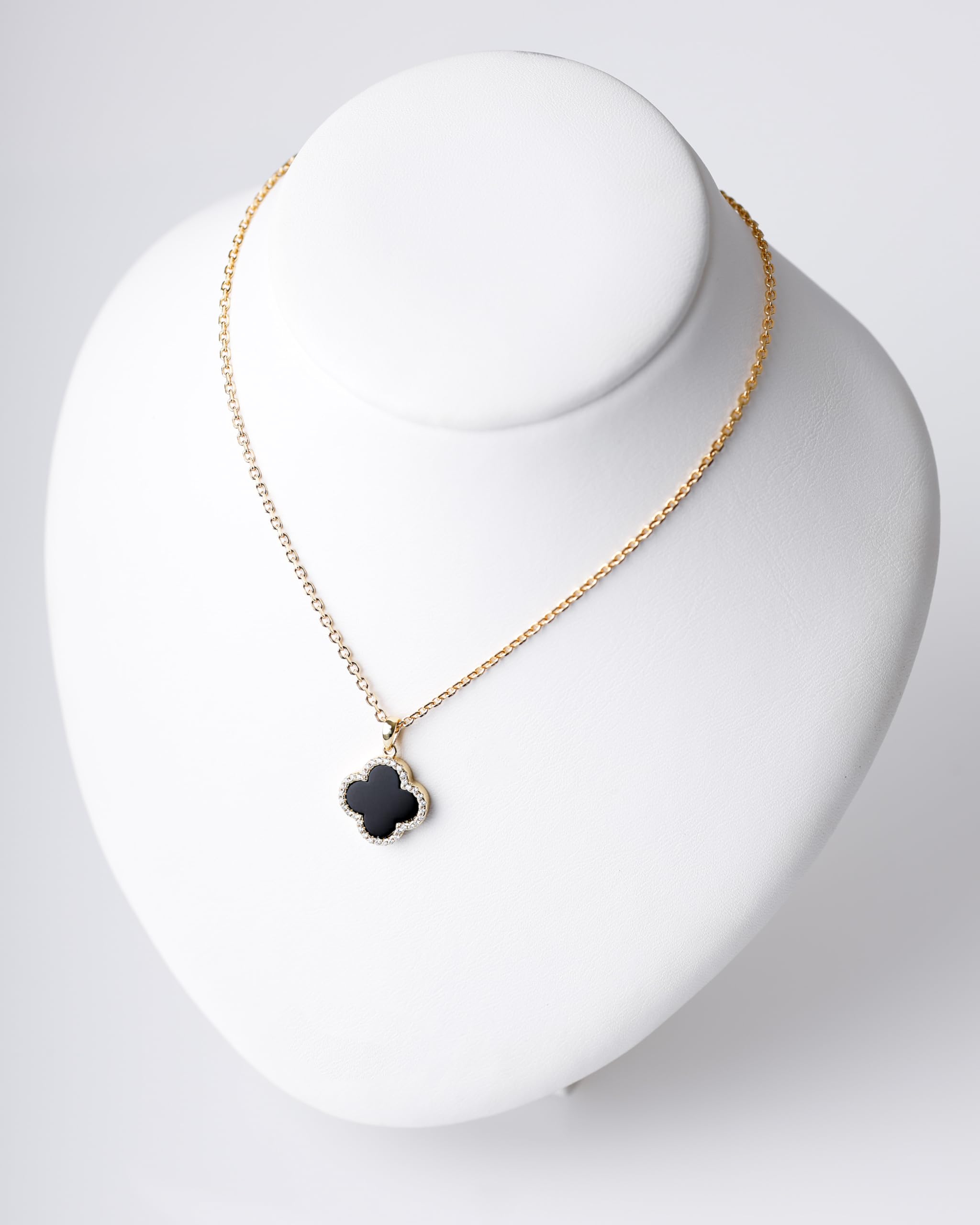 Lucoro - Kleeblatt Halskette Damen 925 Silber 18K vergoldet – Zirkonia & Onyx Anhänger, verstellbar 42–45 cm – Schmuck für Frauen & Mädchen, elegantes Geschenk mit Schmuckbox