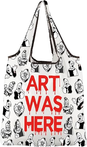JXGZSO Horror Movie Lover Gift Funny Clown Folding Shopping Bag Art Was Here Bag