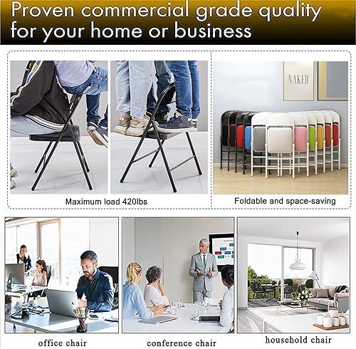 Miniatura 6 de Silla plegable con asiento acolchado de piel sintética, silla plegable ergonómica de metal con respaldo, silla portátil básica para oficina en casa,