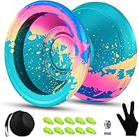 Vista 6 de Yoyo Metal Yo Yo Profesional Yoyos Responsivos, Yoyos de Doble Función, Yoyo Metálico con Bolsa, Guantes, 10 Cuerdas Yo-Yo y Kit de Rodamientos