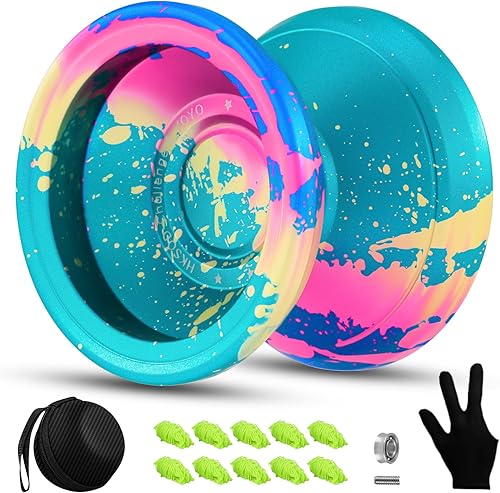 C2 Yoyo profesional, principiantes y adultos, yoyos de doble función, yoyo de metal con bolsa, guantes, 10 cuerdas de yoyo y kit de rodamientos