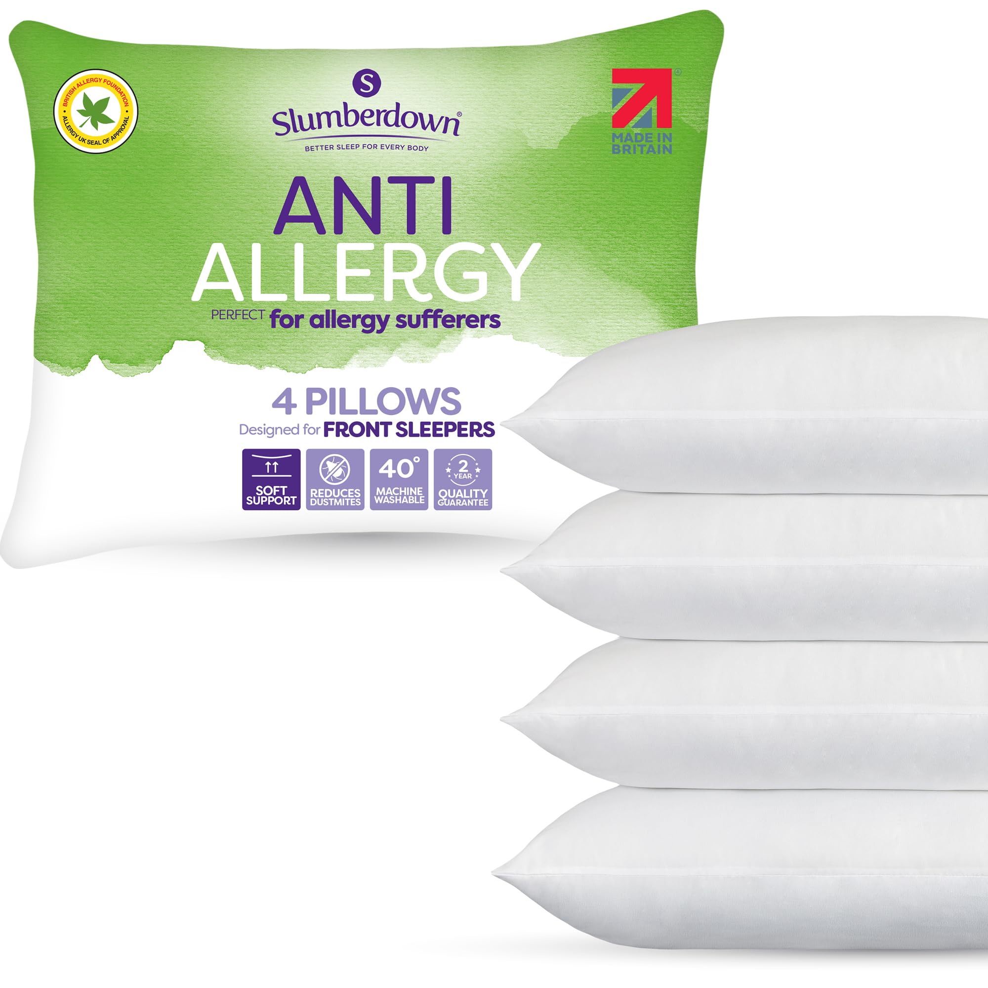 Slumberdown (Soft, 4 Pack) Anti Allergy Pillow Uk Made