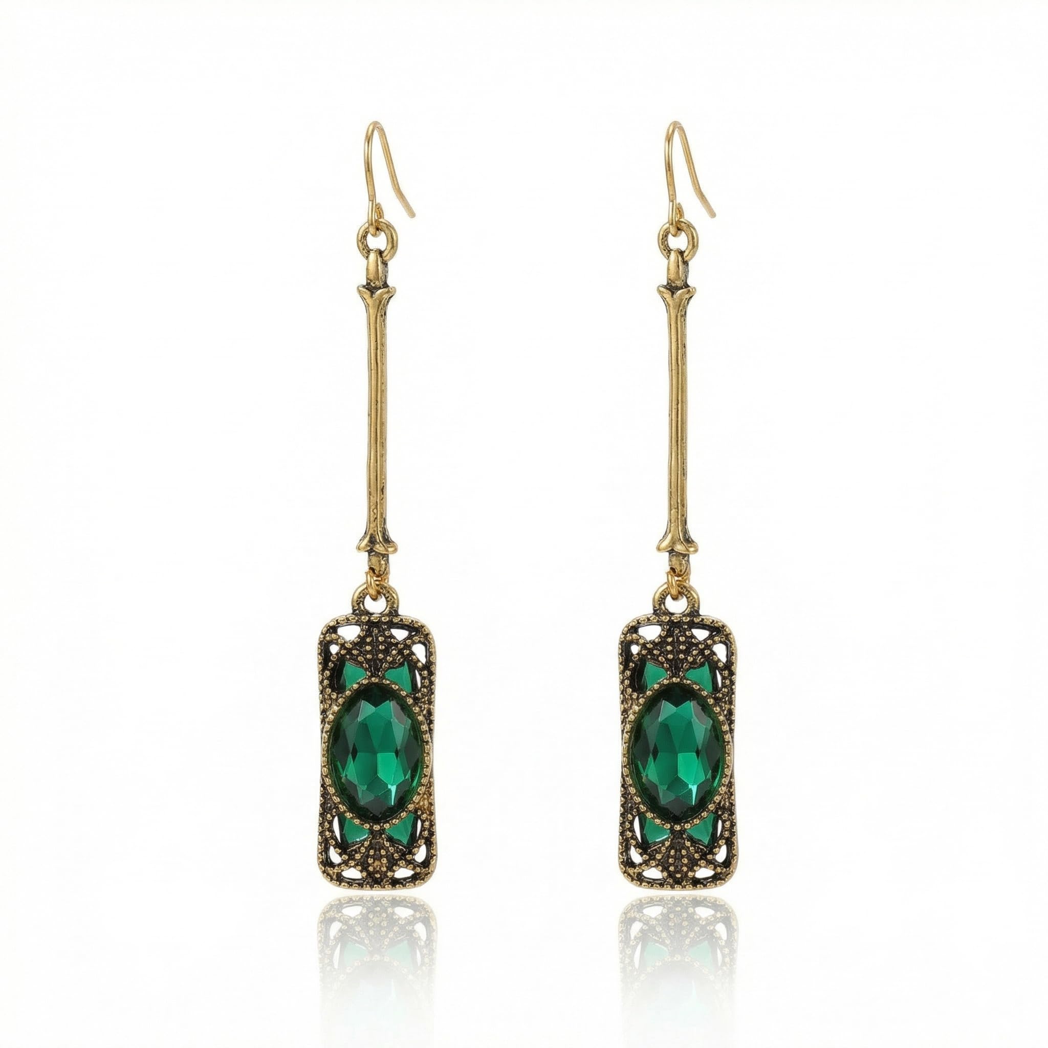 Vintage Earrings for Women Dark Green Dangle Earrings Antique Gold Victorian Style Jewelry Elegan Earring for Women