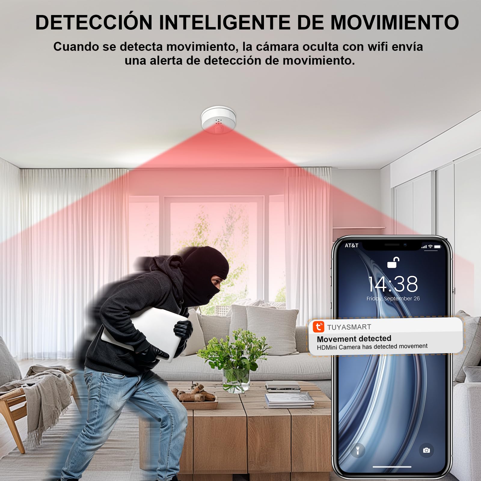 Cámara Oculta con Wifi de 2,4 y 5G, Mini Cámara Oculta en Detector de Humo