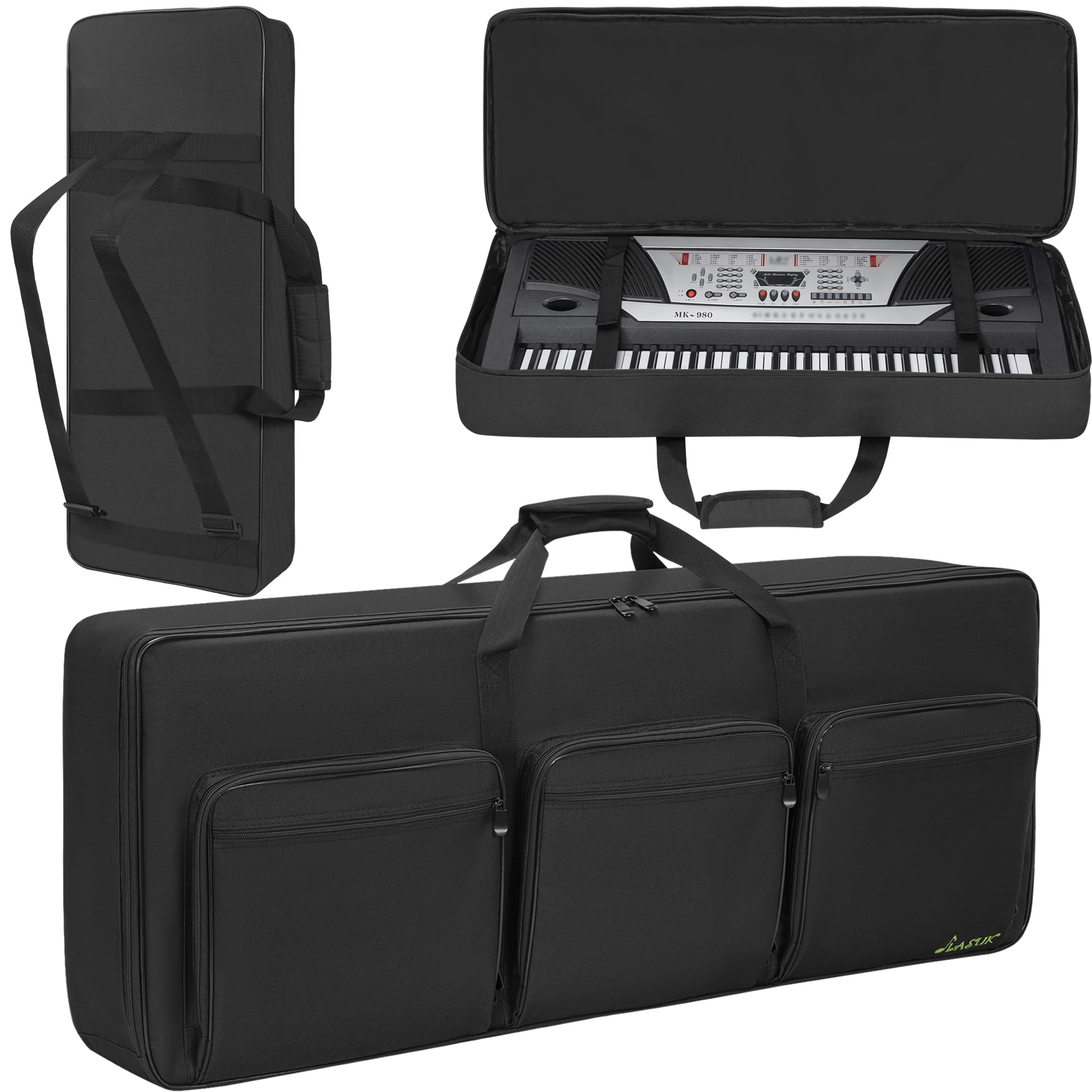 OUUTMEE - Bolsa para teclado piano electrónico (61 teclas, 103 x 38 x 13 cm) | Funda de transporte con correa para el hombro, 6 bolsillos para accesorios, para piano eléctrico