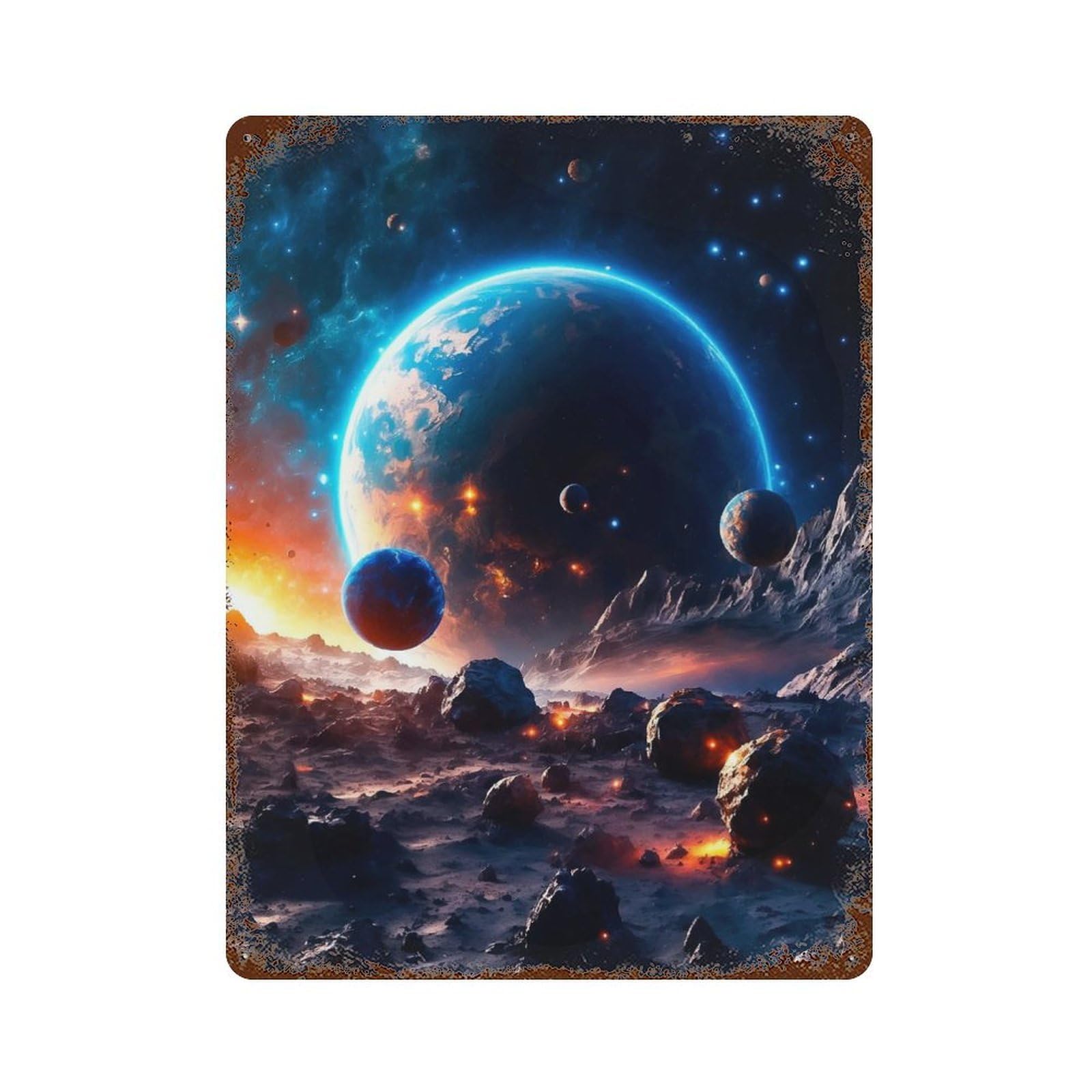 Decorative Tin Sign Gravitational Collision 15.7"x11.8", Novelty Wall Decor for Shed, Workshop And Garage Wall Decor
